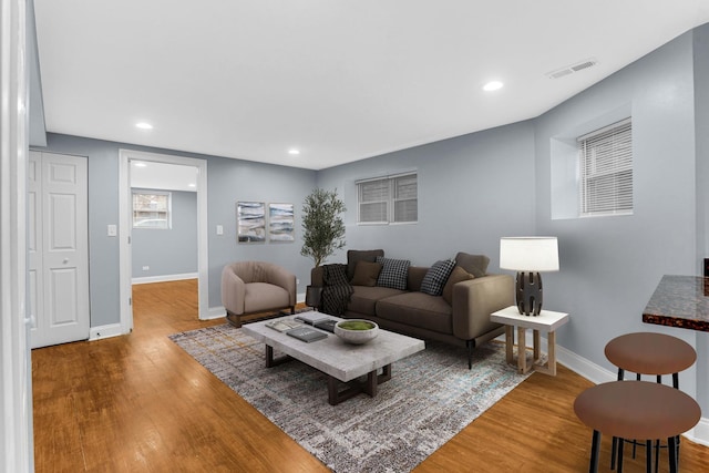 living room with hardwood / wood-style floors