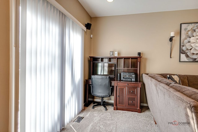 view of carpeted home office