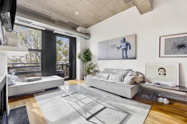 living room featuring wood-type flooring and plenty of natural light