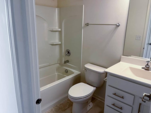 full bathroom featuring shower / washtub combination, vanity, and toilet