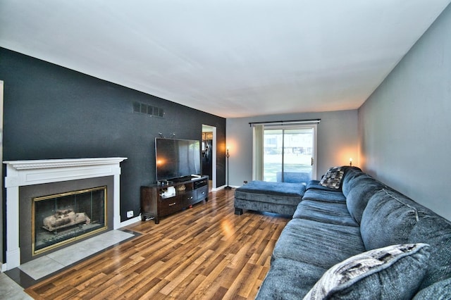 living room with hardwood / wood-style floors