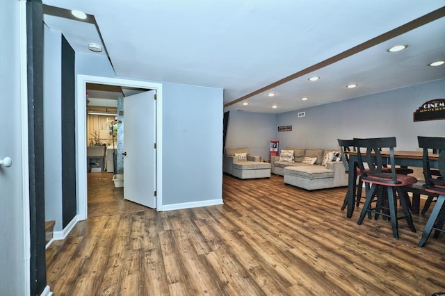 living room with dark wood-type flooring