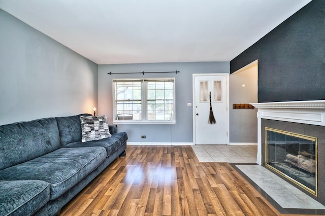 living room with hardwood / wood-style floors