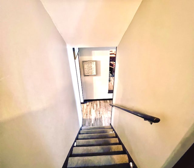 stairs with hardwood / wood-style flooring