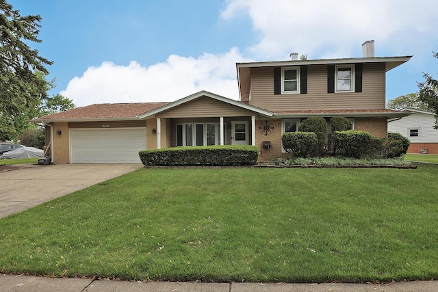 1141 Hartford Ln, Elk Grove Village, IL 60007 - traditional home with an attached garage, a chimney, brick siding, and concrete driveway