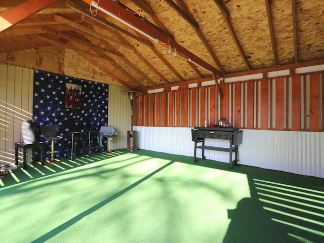 miscellaneous room with lofted ceiling