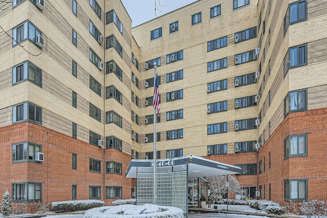 view of snow covered property