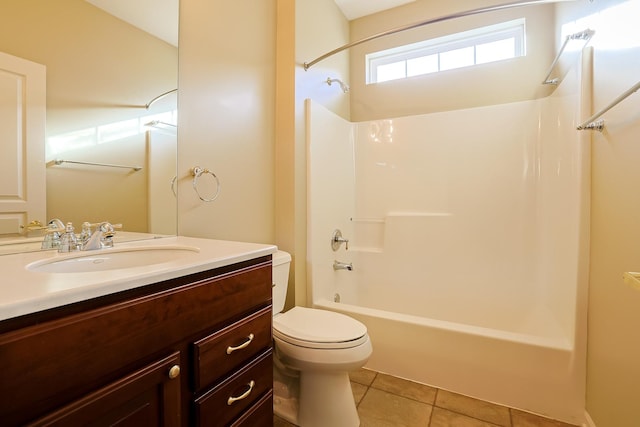 full bathroom with vanity, toilet, shower / bath combination, and tile patterned flooring