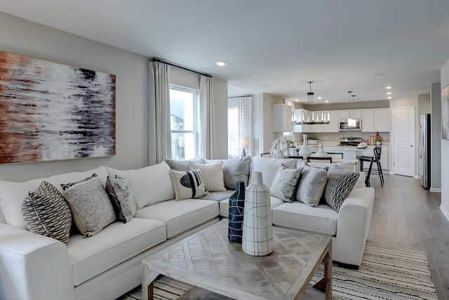 living room with light hardwood / wood-style floors