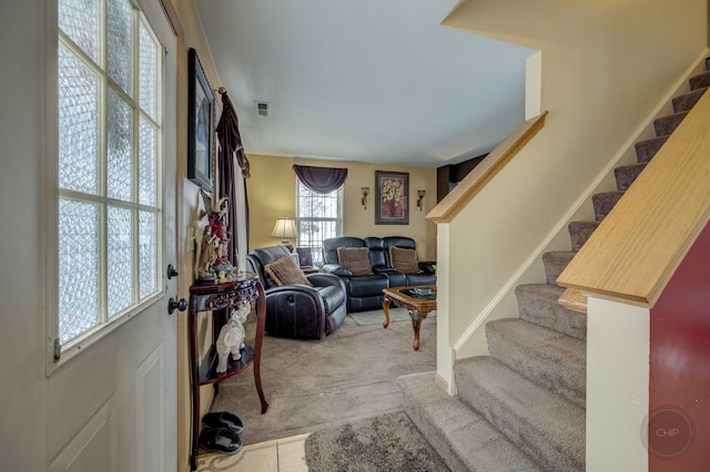 interior space with light colored carpet