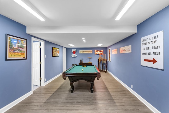 game room featuring hardwood / wood-style flooring and billiards