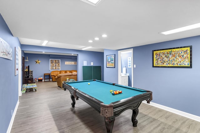 rec room featuring light hardwood / wood-style floors and pool table