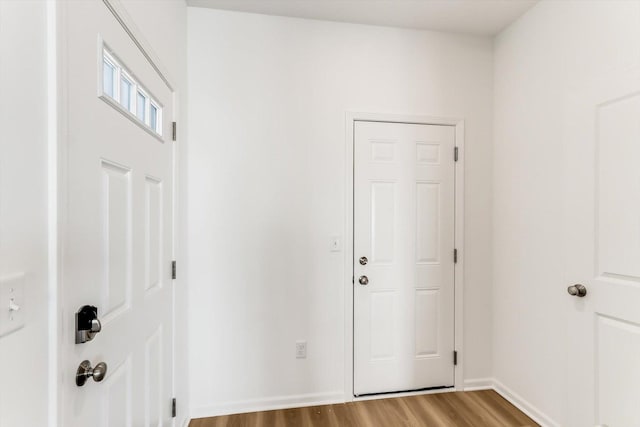 entryway with hardwood / wood-style flooring