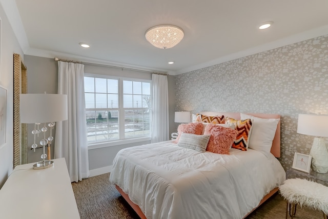 bedroom featuring crown molding