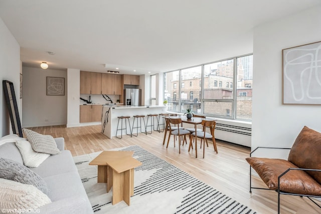 living room with light hardwood / wood-style flooring