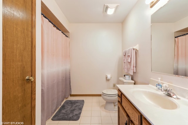 bathroom with tile patterned flooring, vanity, and toilet