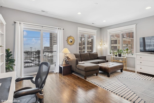 living room with hardwood / wood-style flooring