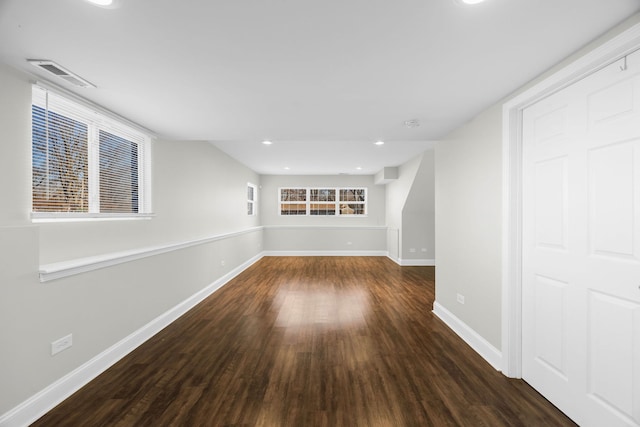 interior space with dark wood-type flooring