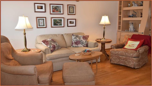 living room with light hardwood / wood-style flooring