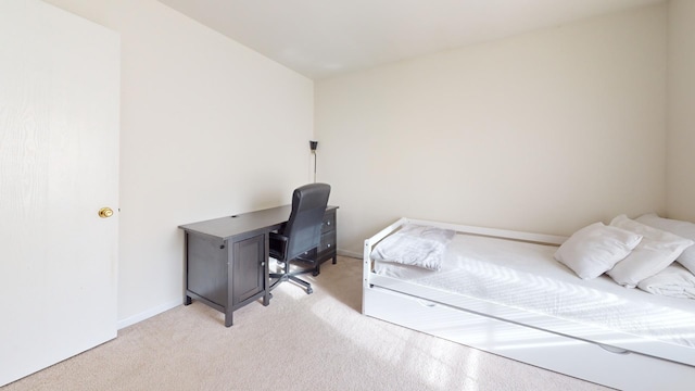 bedroom featuring light colored carpet