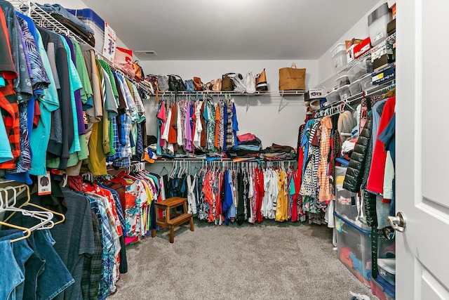 walk in closet with carpet