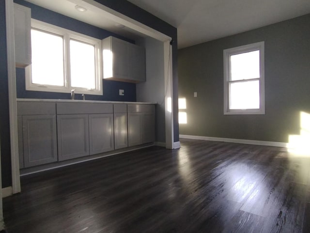 kitchen featuring dark hardwood / wood-style floors, white cabinetry, and sink