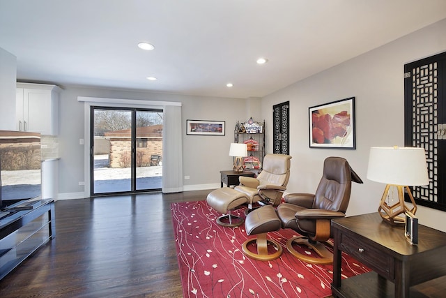 living area with dark wood-type flooring