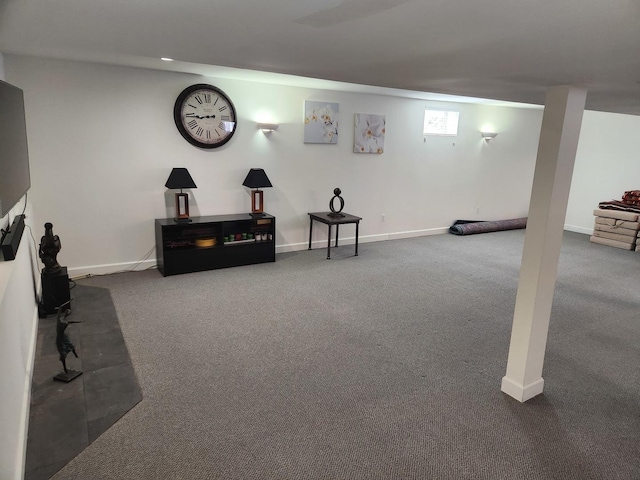 basement with carpet flooring