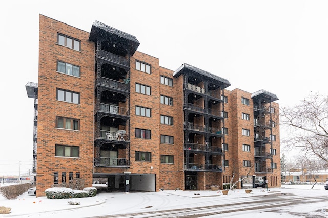 view of snow covered building