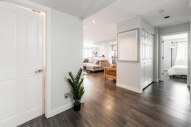 hallway with dark hardwood / wood-style floors