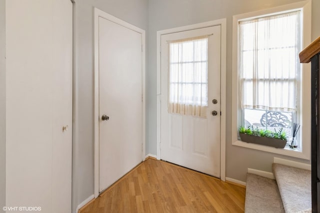 doorway to outside featuring light wood-type flooring