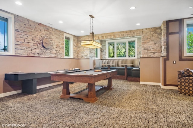 recreation room with carpet and pool table