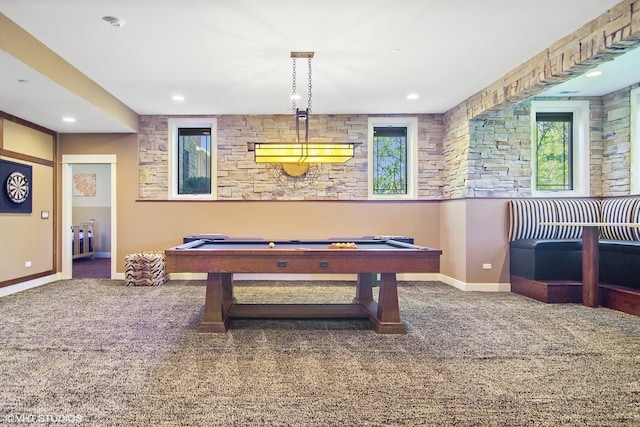 playroom with carpet floors and pool table