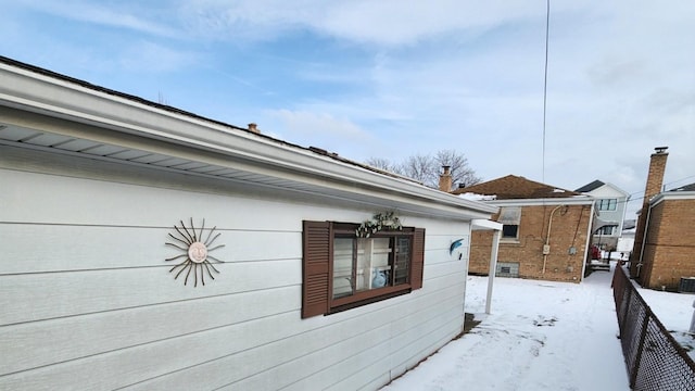 view of snow covered exterior