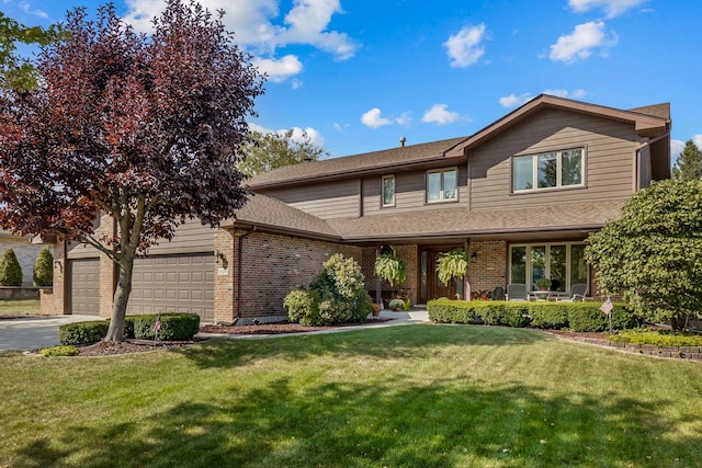 view of front of house with a garage and a front yard