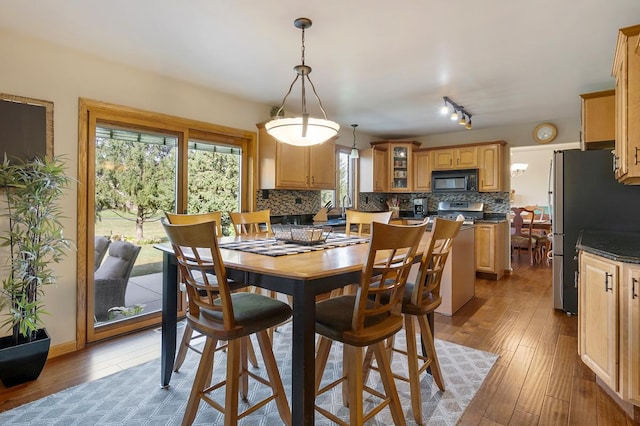 dining area featuring hardwood / wood-style floors and sink