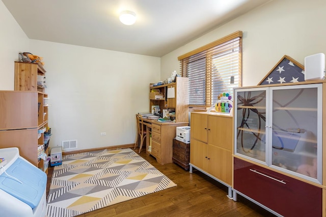 office area with dark hardwood / wood-style floors