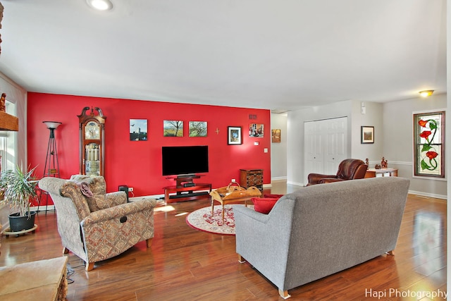 living room with hardwood / wood-style flooring