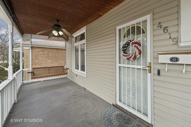 view of patio / terrace featuring ceiling fan and a porch