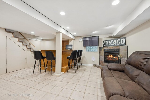 unfurnished dining area featuring light tile patterned floors