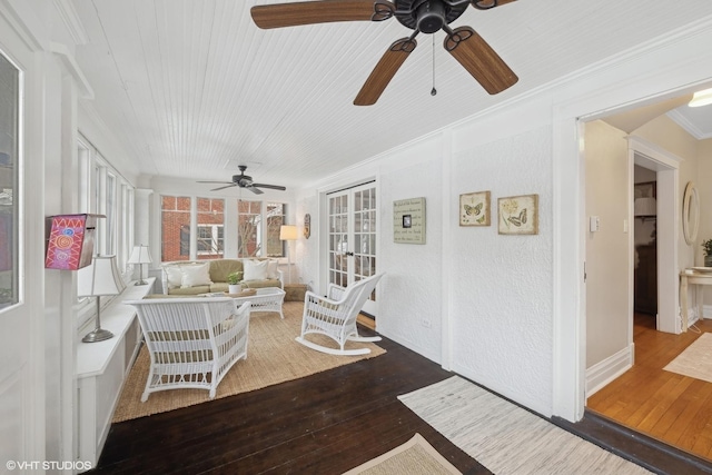 interior space featuring ceiling fan