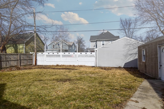 view of yard with a fenced backyard