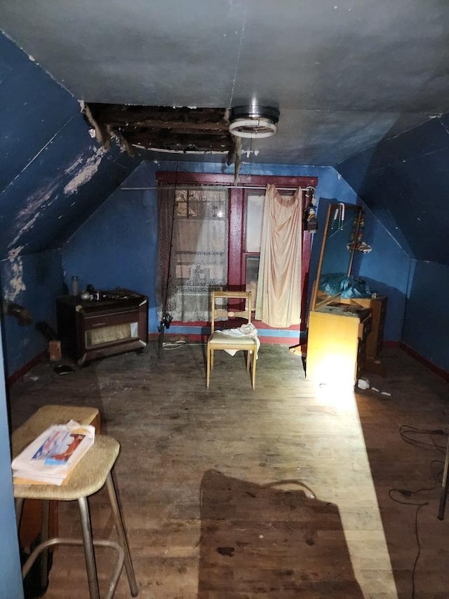 interior space featuring vaulted ceiling and wood finished floors