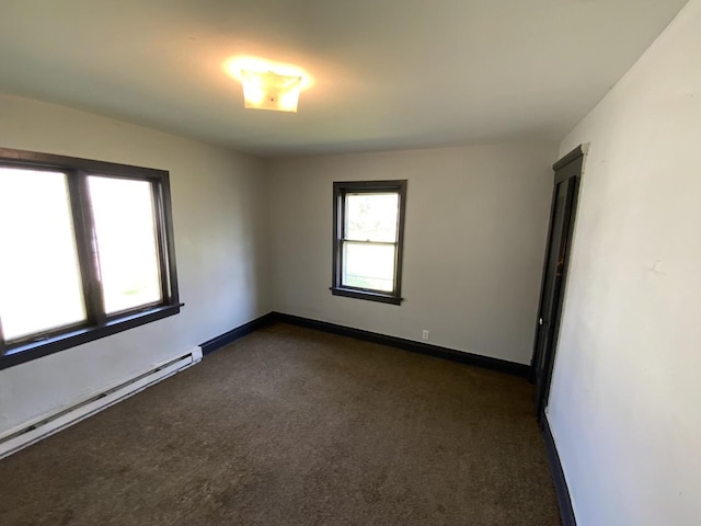 unfurnished room featuring baseboard heating