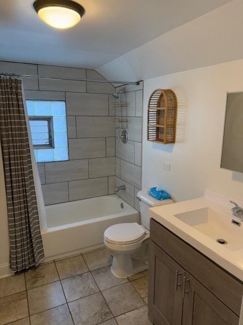 full bathroom with toilet, vanity, tile patterned flooring, and shower / tub combo