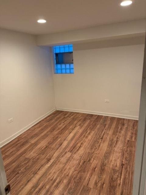 basement featuring wood-type flooring