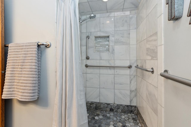 bathroom with a shower with curtain