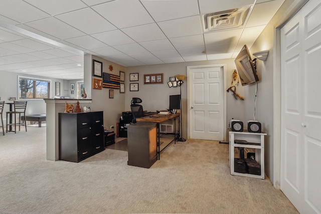 view of carpeted home office