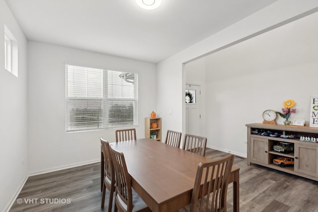 dining space featuring dark wood-type flooring