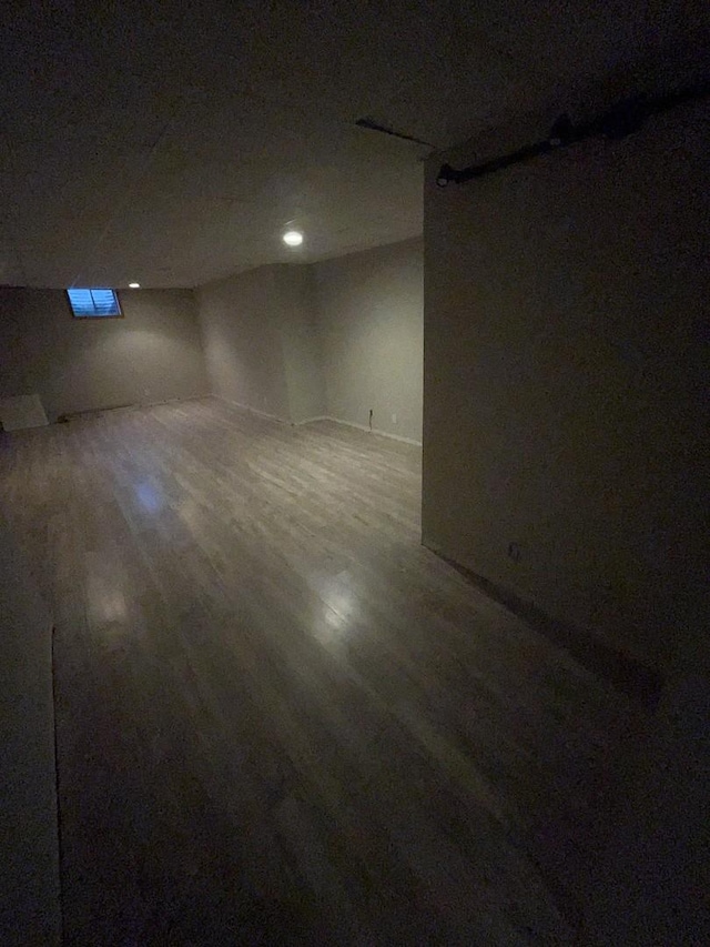 basement with hardwood / wood-style flooring